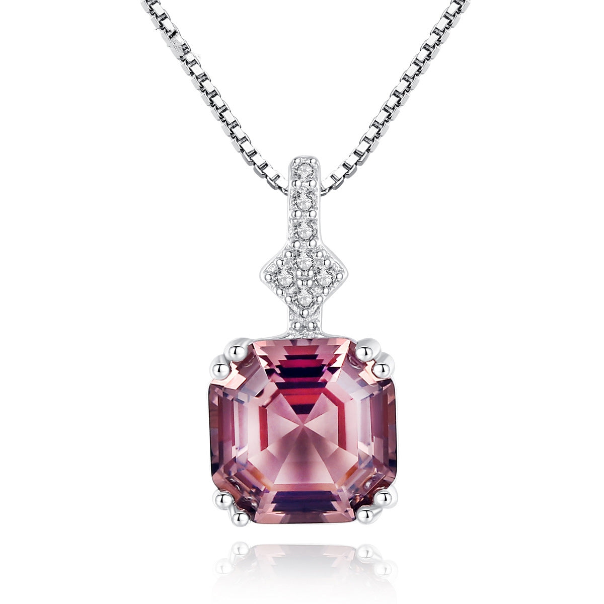 Key to Wealth High Clarity Sugar Cube Morganite S925 Sterling Silver Necklace - SN0106