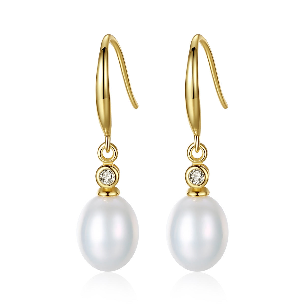 Temperament and versatile drop-shaped freshwater pearl S925 sterling silver gold-plated earrings-FE0018