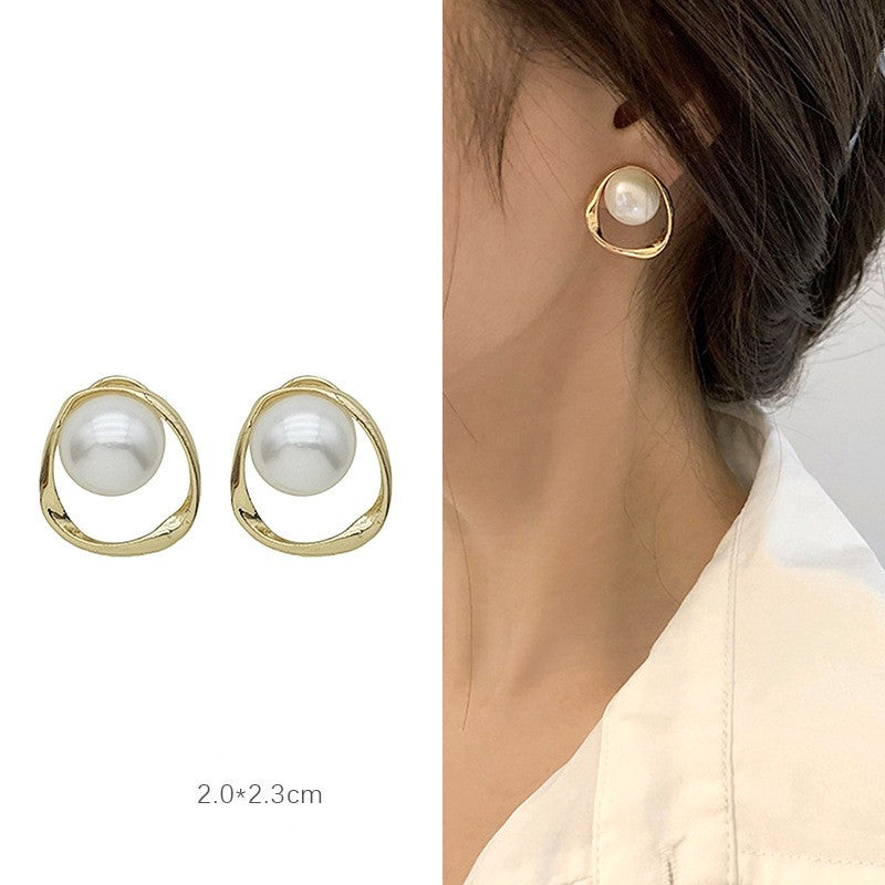 Irregular ring ear clip with pearl -KE033