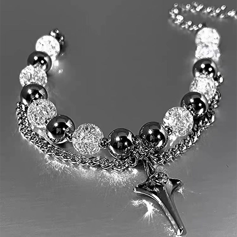 Shi Shang Ice Crack Bead Obsidian Cross Star Bracelet -YX6045