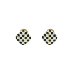 Small enamel black and white checkerboard square ear clip -KD033