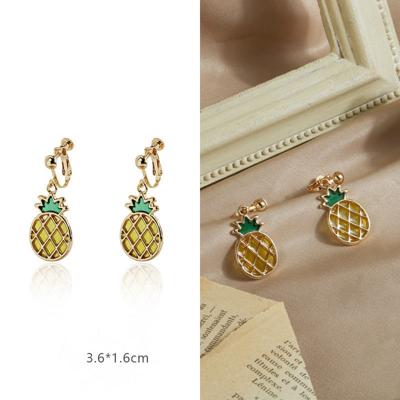 Garden Dream Mini Pineapple Drop Glaze Ear Clip -KD013