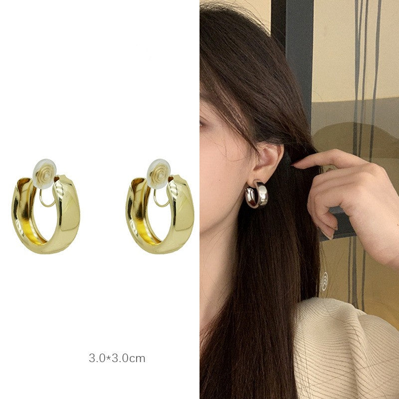 Simple atmospheric gold or silver hoop ear clips -KC009