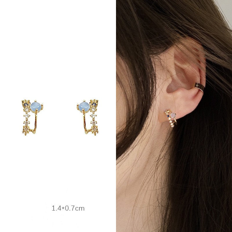 Exquisite explosive sea blue ear clip -KD029