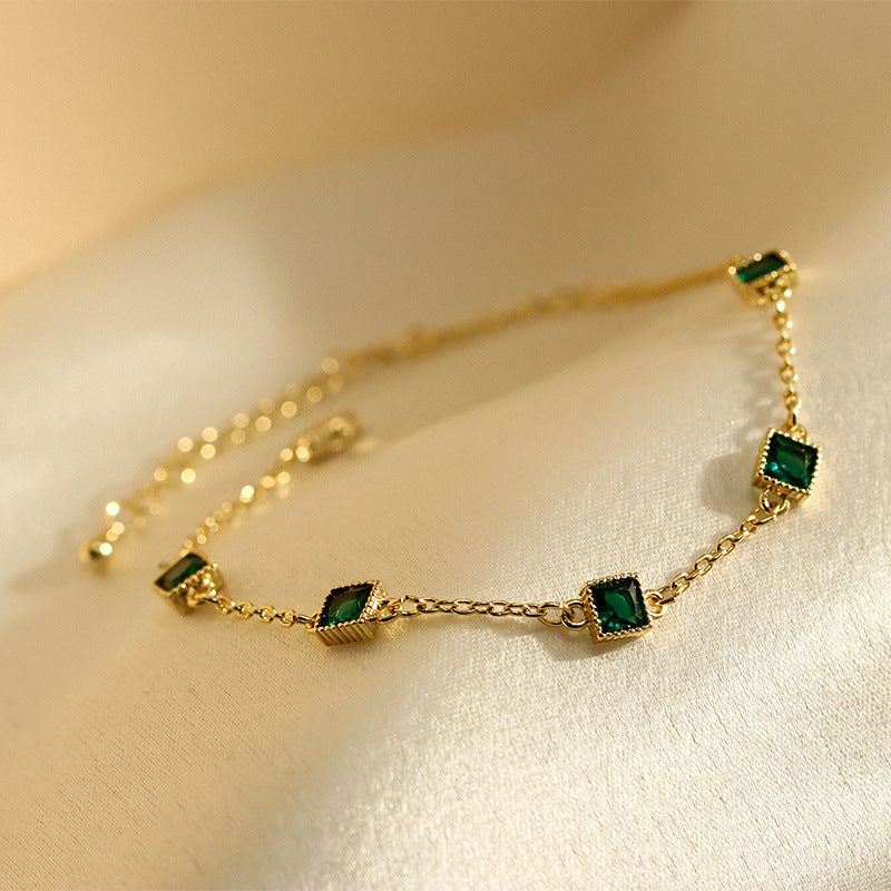 Niche high-grade gold chain Grandmother green block bracelet -YX6024