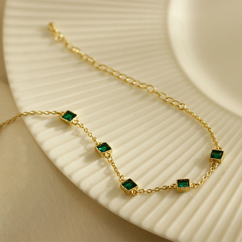 Niche high-grade gold chain Grandmother green block bracelet -YX6024