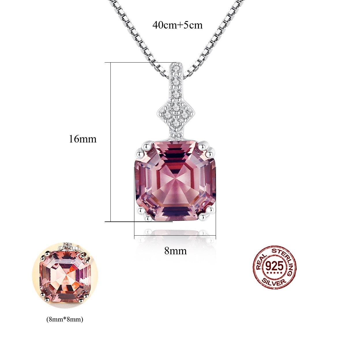 Key to Wealth High Clarity Sugar Cube Morganite S925 Sterling Silver Necklace - SN0106
