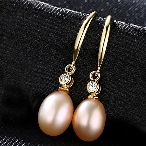 Temperament and versatile drop-shaped freshwater pearl S925 sterling silver gold-plated earrings-FE0018