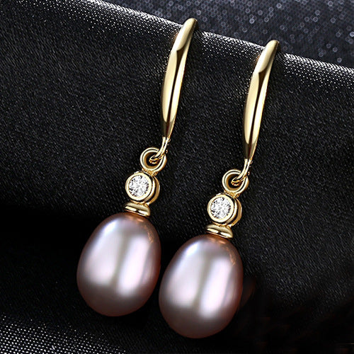 Temperament and versatile drop-shaped freshwater pearl S925 sterling silver gold-plated earrings-FE0018