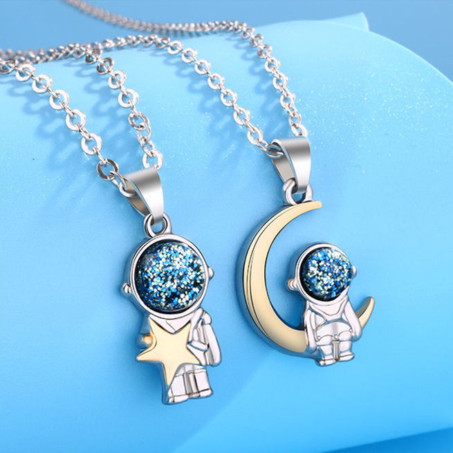 Sun & moon spaceman necklace set for couples -HPX004