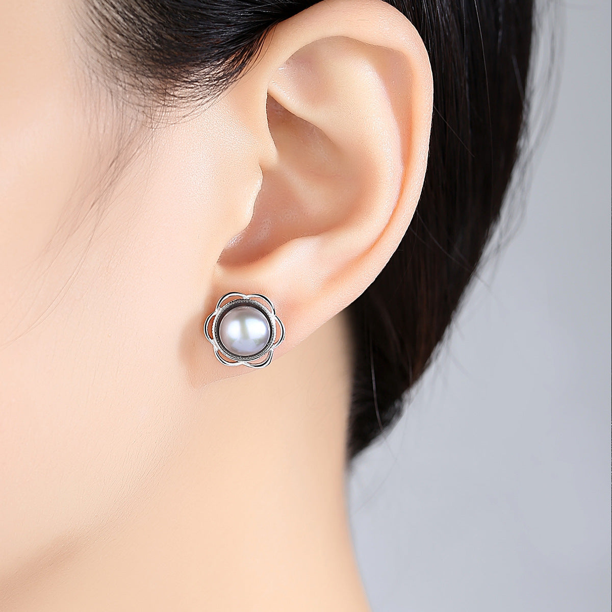 High-end hemp colored freshwater pearl S925 sterling silver earrings-FE0098