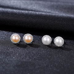 High Quality Natural Freshwater Pearl Diamond s925 Sterling Silver Earrings -FE0085