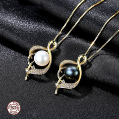 Fresh Water Pearl S925 Sterling silver Gold plated diamond necklace for Mom to girlfriend -FN0093