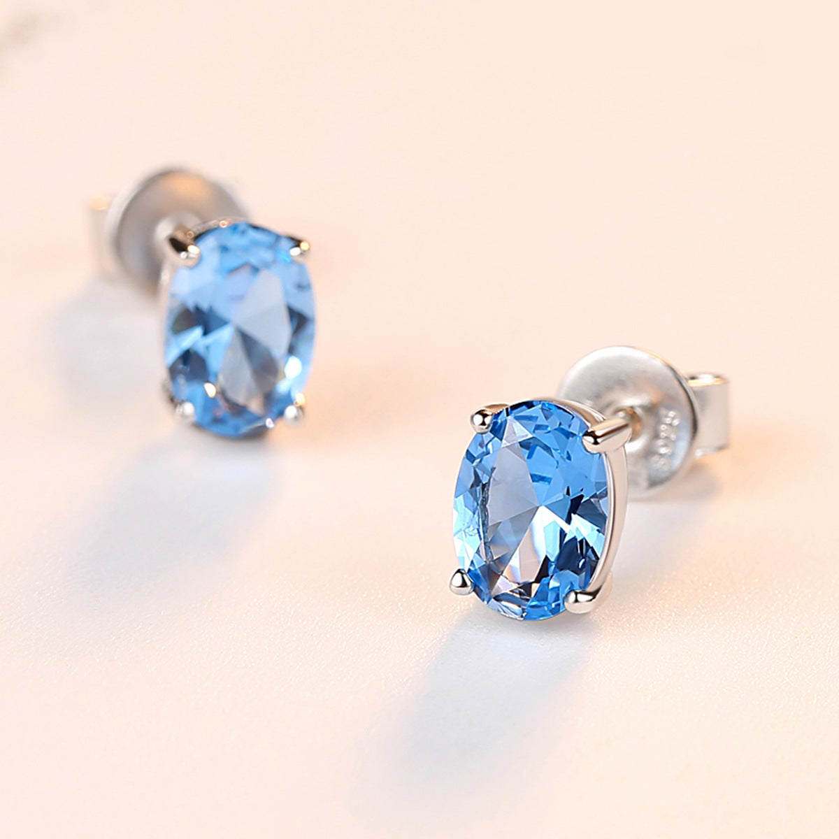 Elegant and pure sky blue topaz  s925 sterling silver stud earrings - SE0107