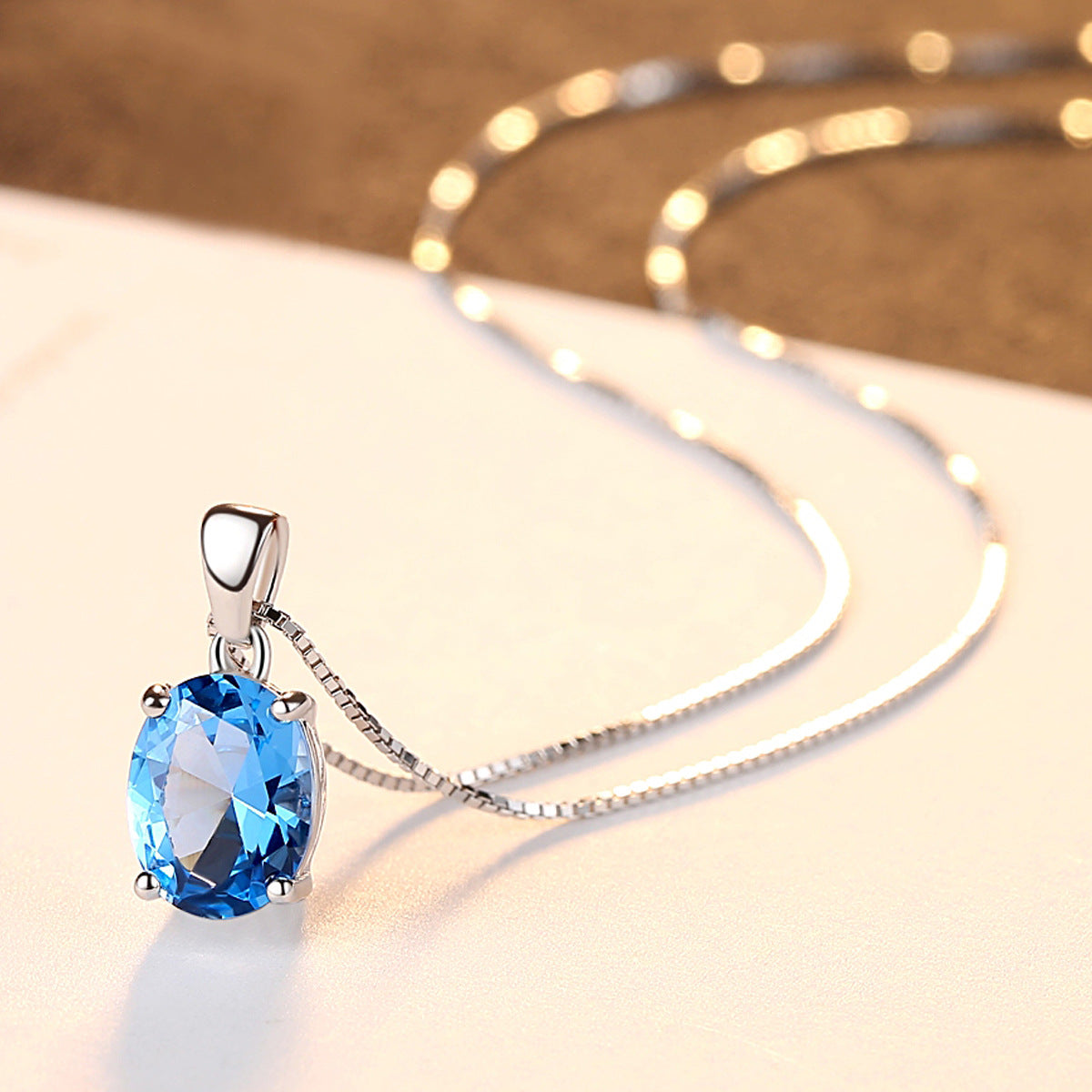 Noble Swiss Blue Topaz (Blue Topaz) November Birthstone s925 Sterling Silver Necklace - SN0104