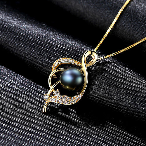 Fresh Water Pearl S925 Sterling silver Gold plated diamond necklace for Mom to girlfriend -FN0093