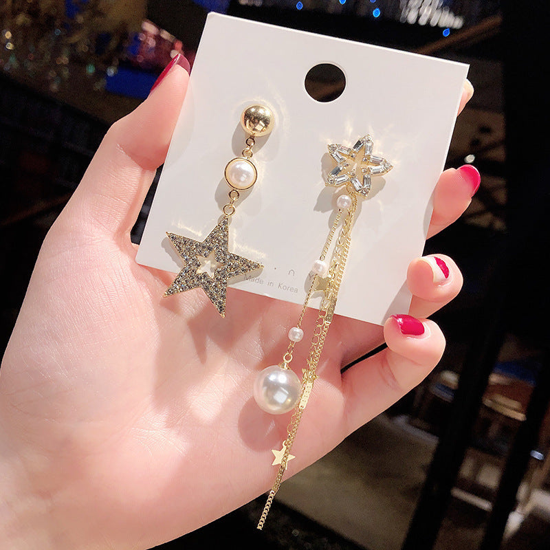 Star Language Pearl asymmetrical earrings -E811G