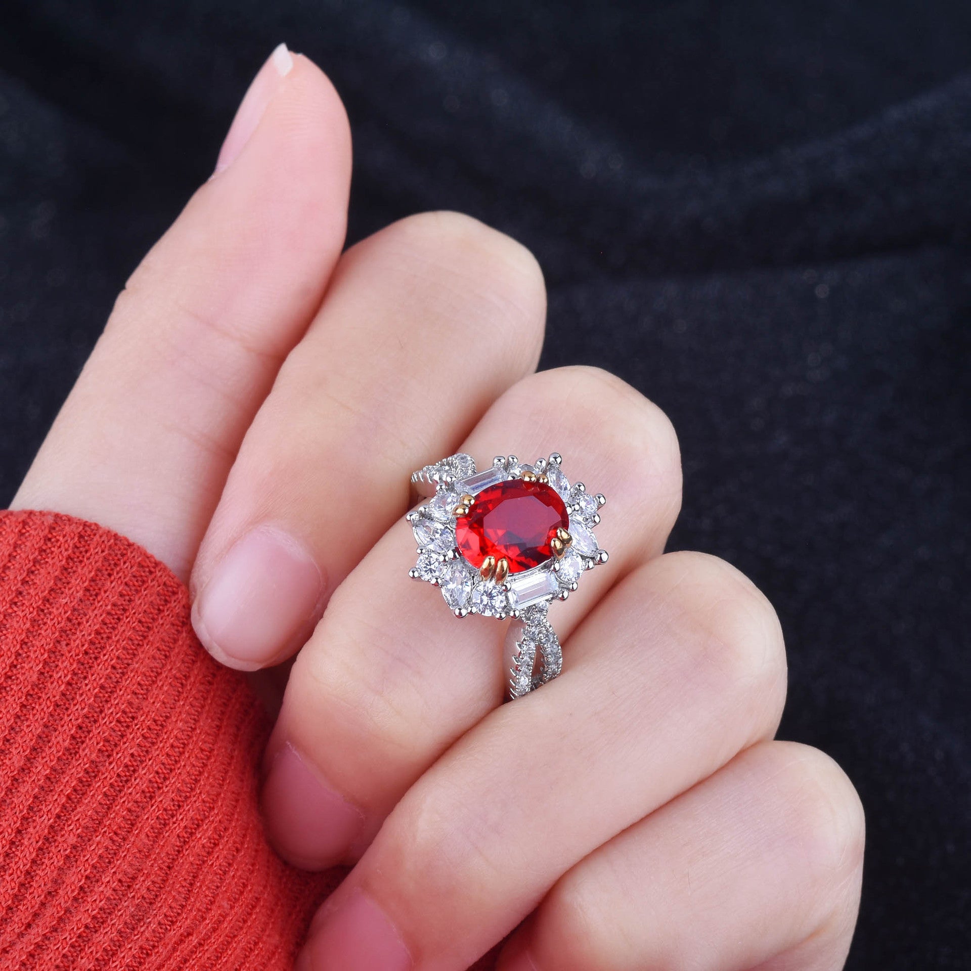 Luxury Pigeon Blood Red Full Diamond Ring -R2032