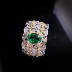 Palace vintage two-tone gold plated Grandma green ring -MSR318