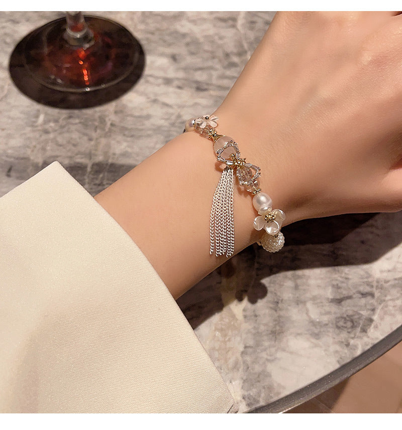 Gardenia Blossom Baroque Pearl Crystal Bracelet -S173G