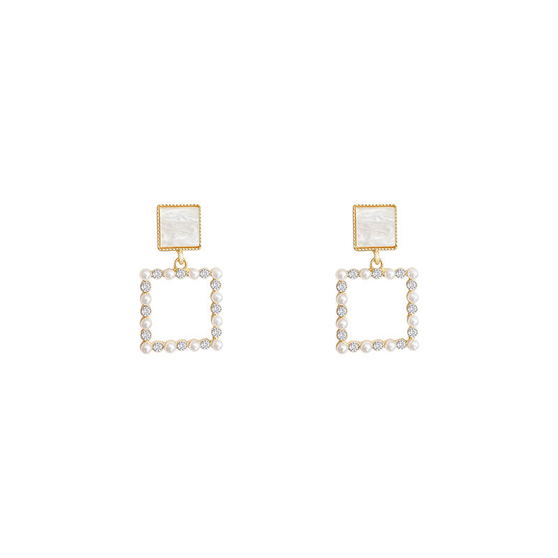 White Moonlight Square pearl Diamond earrings -A171G