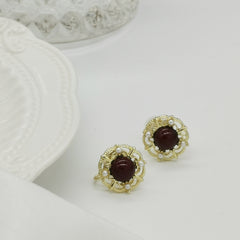 Palace vintage wine red lady elegance flower ear clip -KG006