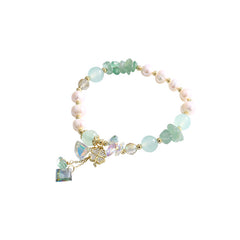 Natural pearl tourmaline green crystal Fortune crystal rabbit snake lucky stone bracelet -S158G