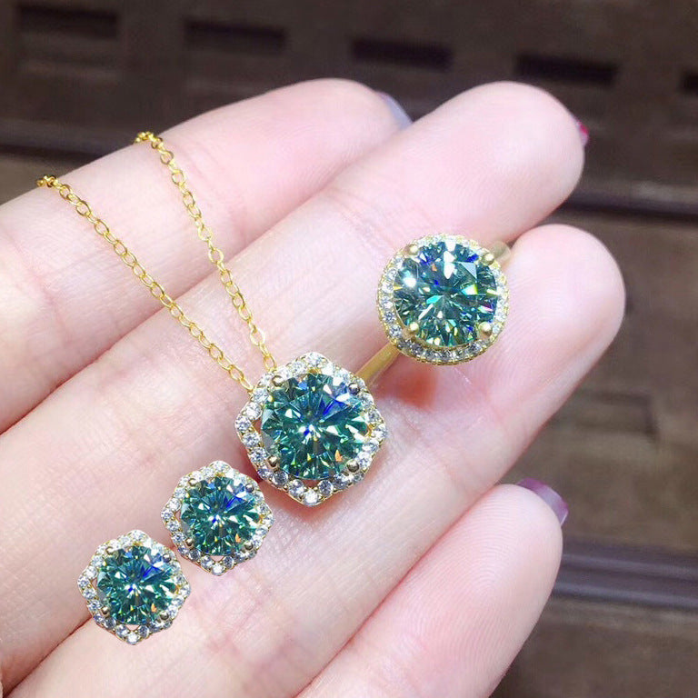 3 carat 8 Hearts 8 Arrows Blue Emeralds 5-piece set -BJL-GRN-S1