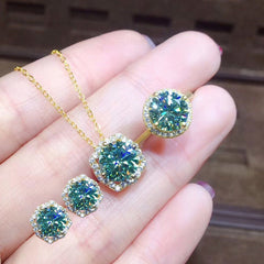 3 carat 8 Hearts 8 Arrows Blue Emeralds 5-piece set -BJL-GRN-S1