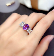 Small Daisy imitation amethyst two-color electroplated color treasure ring -MSR315