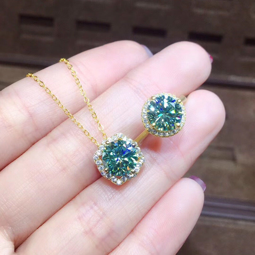 3 carat 8 Hearts 8 Arrows Blue Emeralds 5-piece set -BJL-GRN-S1