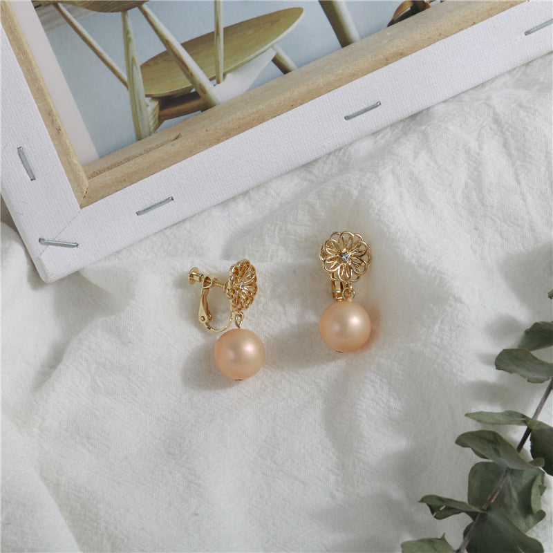 Elegant temperament flower pearl earrings without piercing -KD009