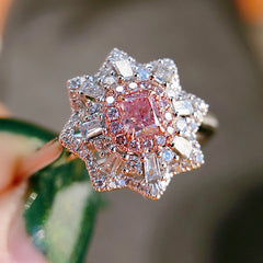 Pink diamond set octagonal Star Ring -MSR169