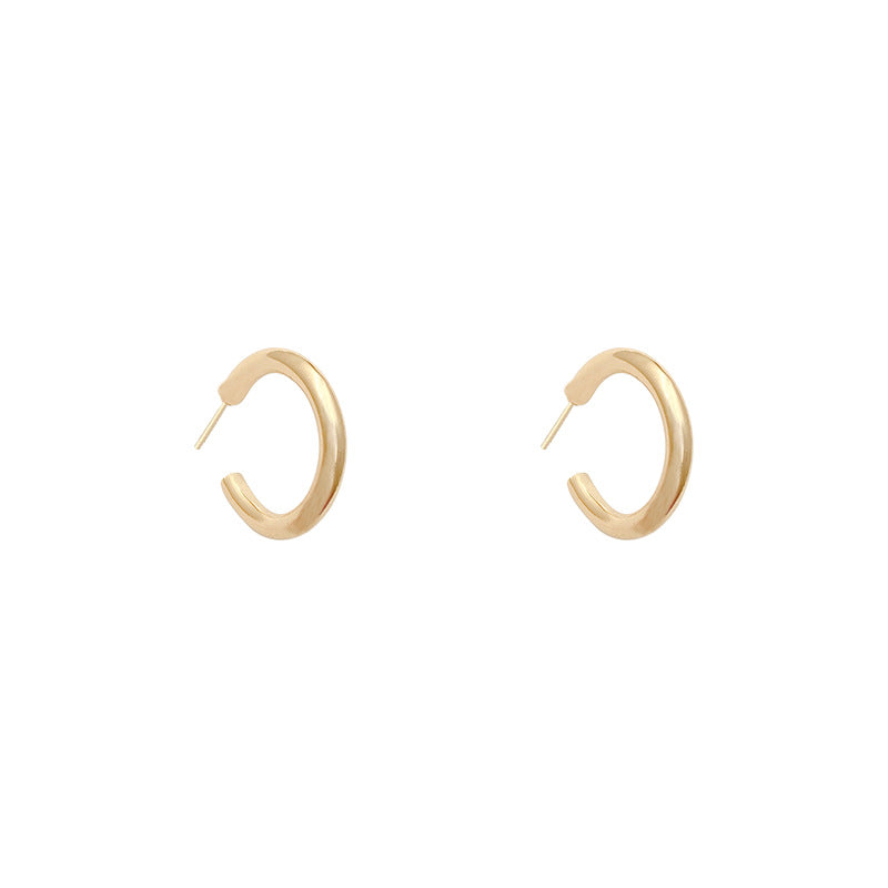 925 Sterling silver column Golden plain Hoop earrings -A182G