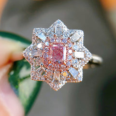 Pink diamond set octagonal Star Ring -MSR169