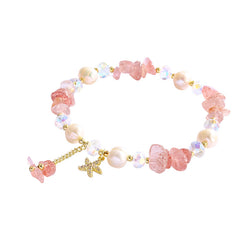 Sweet Girl Starfish Natural Irregular Strawberry Crystal Pearl Bracelet -S191G