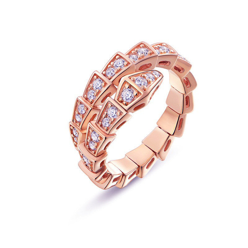 Dragon Flying Zodiac personality Rose gold snake full diamond ring -MSR219