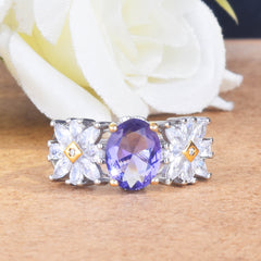 Small Daisy imitation amethyst two-color electroplated color treasure ring -MSR315