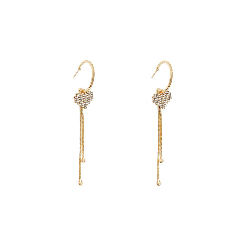 Pearl Heart tassel earrings -A291G