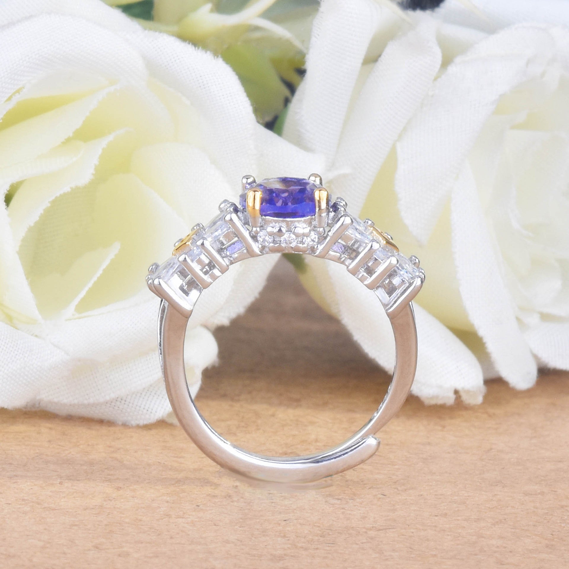 Small Daisy imitation amethyst two-color electroplated color treasure ring -MSR315