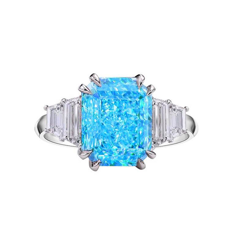 5 carat ice cut high clarity Yellow Blue Crystal Fortune Ring -MSR187