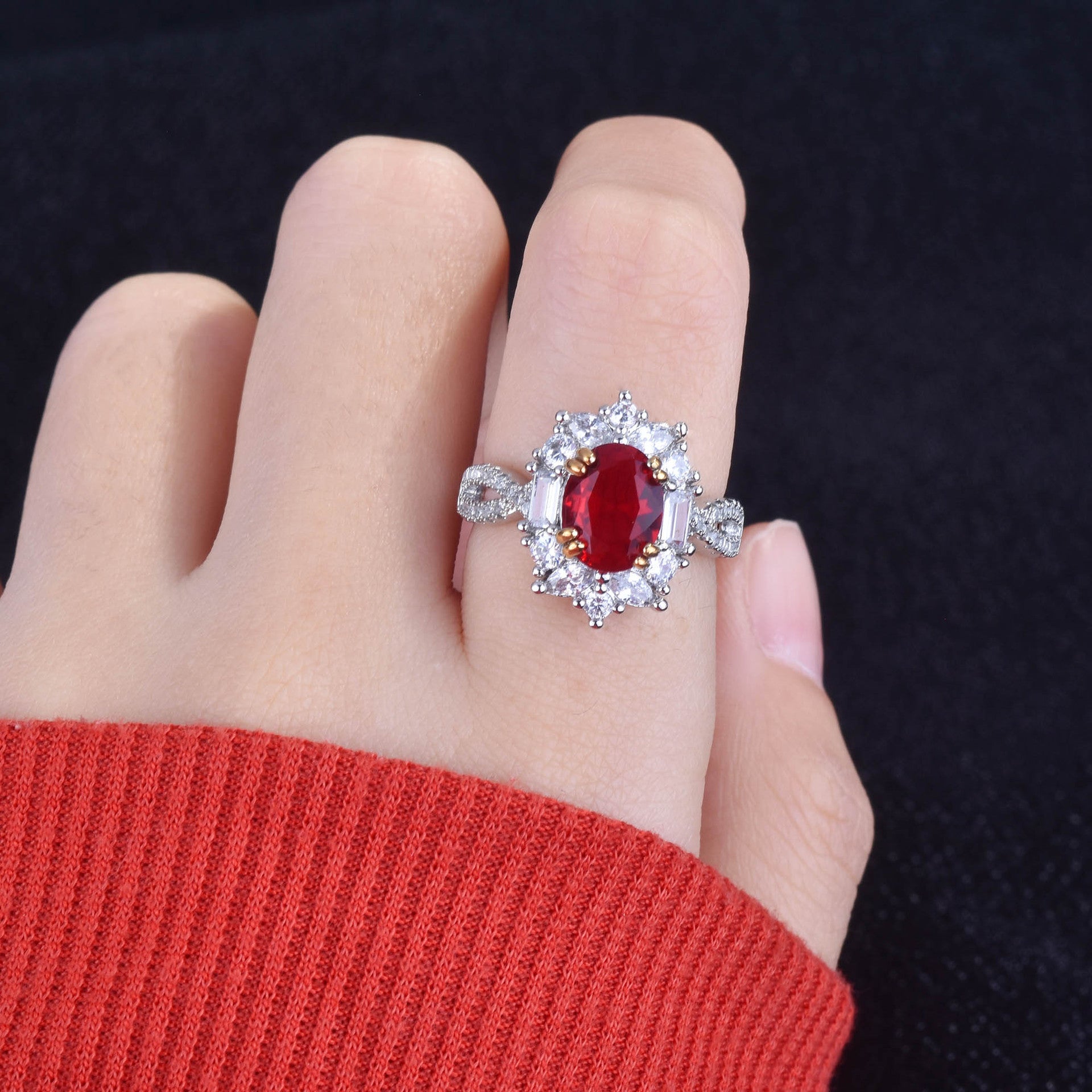 Luxury Pigeon Blood Red Full Diamond Ring -R2032