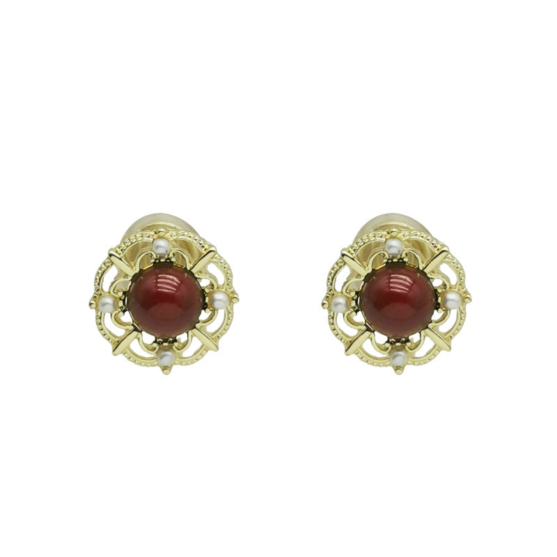 Palace vintage wine red lady elegance flower ear clip -KG006