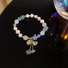 Natural pearl tourmaline green crystal Fortune crystal rabbit snake lucky stone bracelet -S158G