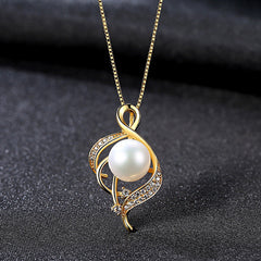 Fresh Water Pearl S925 Sterling silver Gold plated diamond necklace for Mom to girlfriend -FN0093