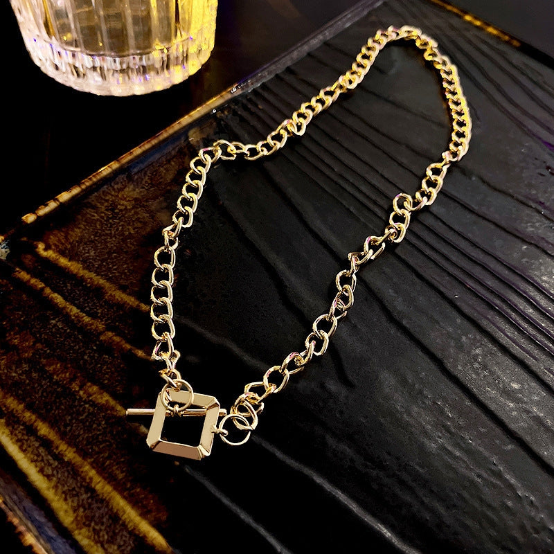 Hip hop Style square buckle necklace -X431G