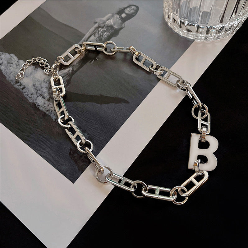 Punk Titanium silver B-letter necklace -X443S