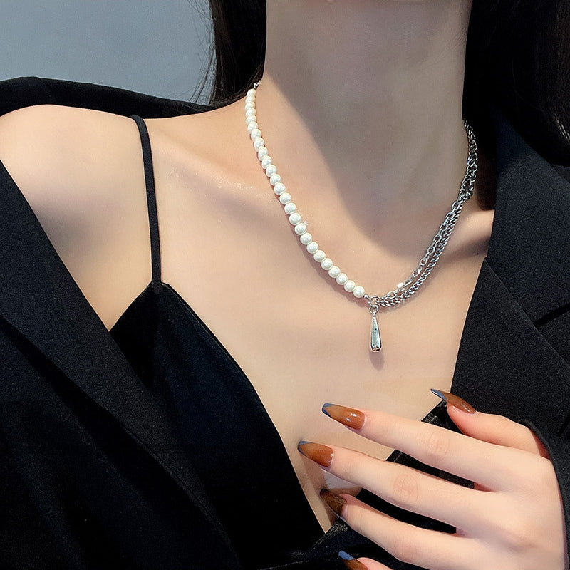 Pearl Chain Asymmetrical necklace -X724S