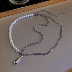 Pearl Chain Asymmetrical necklace -X724S